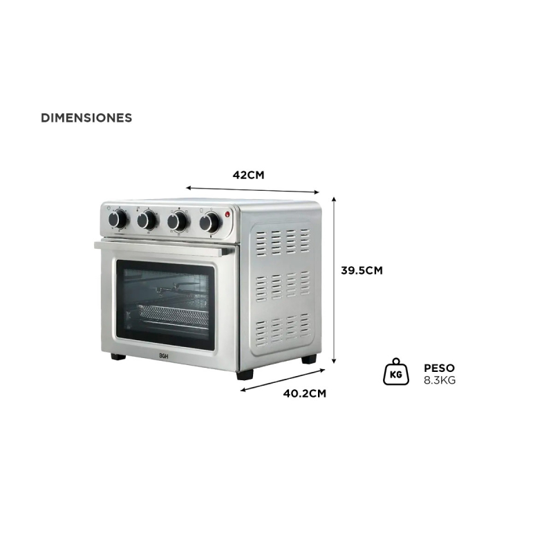 Horno Eléctrico Freidor BGH Mecánico Inoxidable 30L