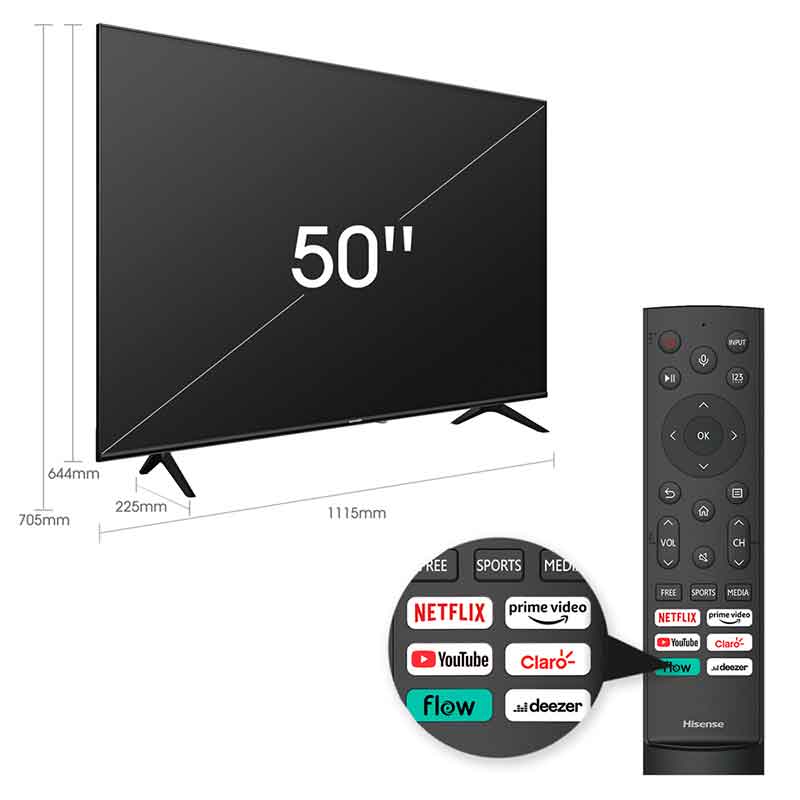 Smart TV Hisense 50” UHD 4K 50A64H