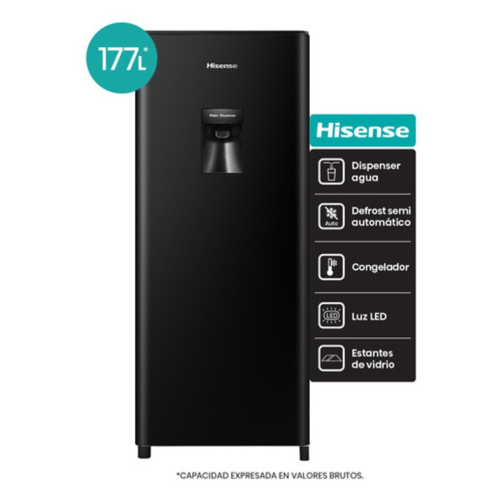 Heladera Hisense Single Door 177 Litros Dispenser De Agua Negra