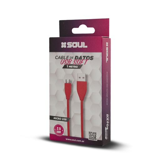 [USB-SMICRO1RO] Cable SOUL USB Micro Soft 1 Metro Rojo