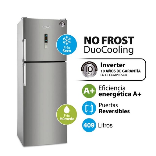 [KHDA42DI/9] Heladera Kohinoor No Frost Inverter 409 Litros Acero Color Plateado