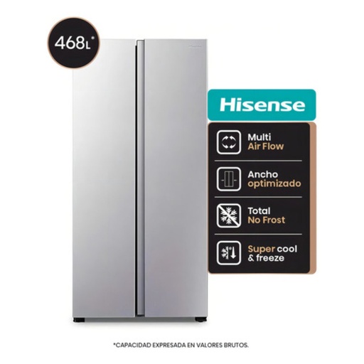 [94RS3N428NAD] Heladera Hisense  Side By Side No Frost 468 Litros Acero Inoxidable Rs3N428Nad