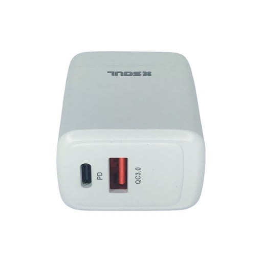 [CVJ-PDQC] Cargador viajero Soul PD+USB QC sin cable blanco